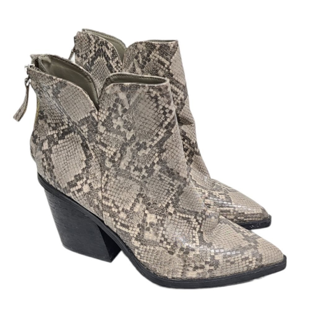 14th & Union Snakeskin Pattern Pointed Toe Ankle Boots/ Block Heel Size 8.5‎